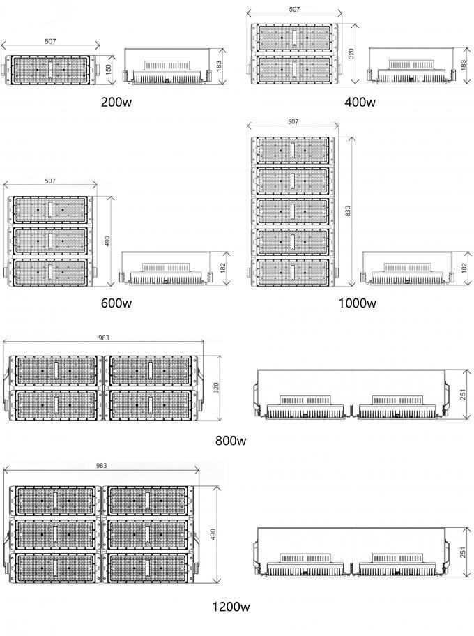 200W 모듈 400W 600W 800W 1200W 스포츠 경기장 조명용 홍수 조명 6