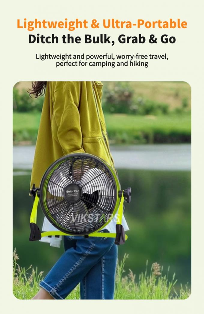 야외 휴대용 팬 재충전 가구 비상 12 인치 14 인치 태양 바닥 팬 조용한 태양 전력 팬 6